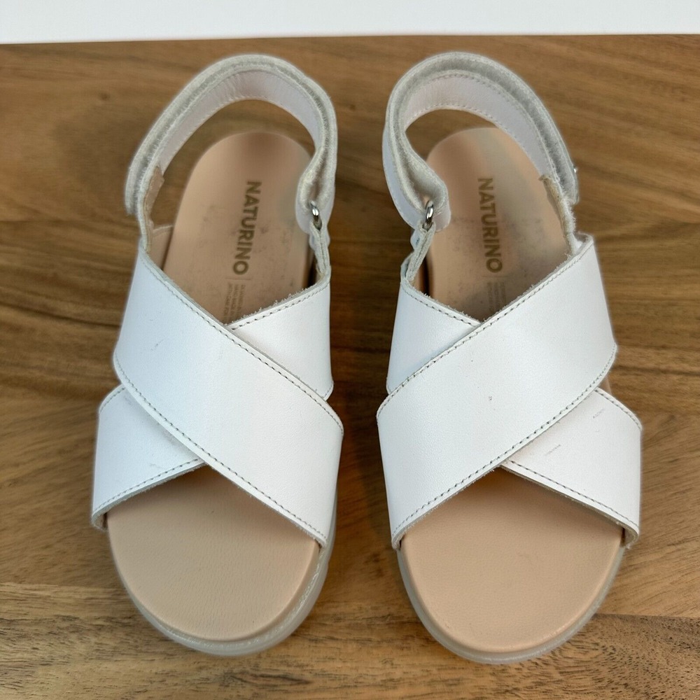 New Little Kids Naturino White Leather‎ Strappy Slingback Sandals Size 12.5 C